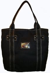Guess Purse Handbag Tote Founders Tote Black Signature Print
