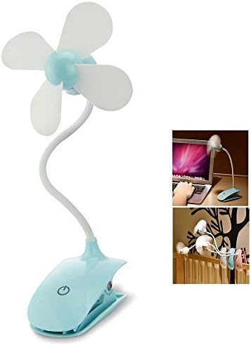 Portable Mini USB Clip Fan Desk Wall Mountable Cooling Fan Personal Clip-on Table Fan with Built-in Rechargeable Battery for Home Office and Travel (Blue)