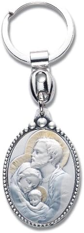 Sterling Silver Keychain Religious Traditional Holy Family Automobile Vehicle Jesus Mary Joseph