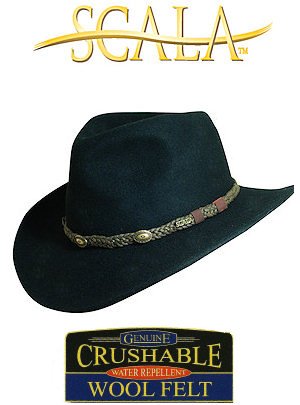 Scala Hats Outback Crushable Wool Felt DF73 Black