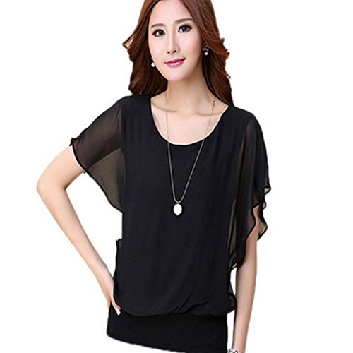 JPC Women Casual Short Sleeve Slim Batwin Chiffon T-shirts Elegant Tops Blouse