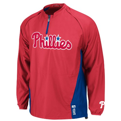 MLB Philadelphia Phillies Long Sleeve Lightweight 1/4 Zip Gamer Jacket, Red/Blue, X-Large at Amazon.com