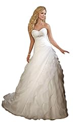 A-line Strapless Lace-Up Beaded Full Length Organza Wedding Dress  with a Brush/Sweep Train 