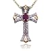 18k Yellow Gold Plated Sterling Silver Oval Genuine Ruby and Diamond Accent Cross Pendant, 18"
