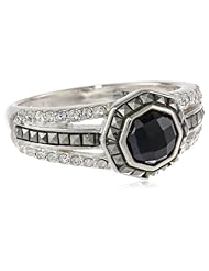 Judith Jack "Mini Octagons" Sterling Silver, Onyx and Marcasite Stone Ring