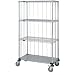 Quantum Storage Systems M1848CG46RE 4-Tier Wire Shelving Mobile Cart with 3-Sided Enclosure Using Rod and Tab, Stem Caster, 3 Wire and 1 Solid Shelf, Chrome Finish, 18" Width x 48" Length x 69" Height