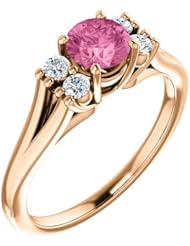 18K Rose Gold 5.00mm Round Cut Chatham Created Pink Sapphire and Diamond Ring -- LIFETIME WARRANTY