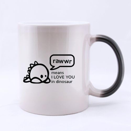 Funny Lovely Cartoon Dinosaur"rawwr Means I Love You In Dinosaur" (Twin Side) Magic Surprise Mug Changing Black And White Morphing Mug (11 Oz)