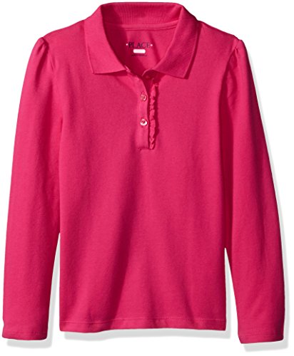 The Children's Place Girls' Big Girls' Long Sleeve Ruffle Polo Shirt, Aurora Pink, Medium/7/8