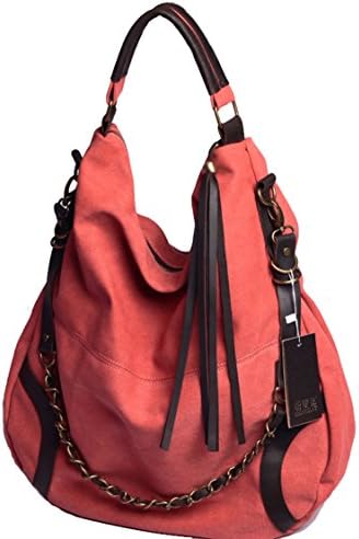 Warmmouse Tour Women's Trendy Canvas Shoulder Bag Tote Bag Handbag with Geniune Leather Genuine Leather Tassel (orange)