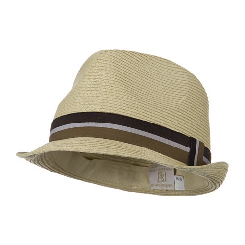 Straw Fedora With Matching Stripe Hat - Natural W20S55D