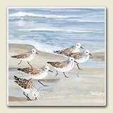 SAND PIPER tile Beach STONE COASTERS Set 4 HOME Decor