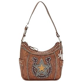 American West Lucky Star Zip-Top Hobo with Two Side Pockets and Adjustable Strap