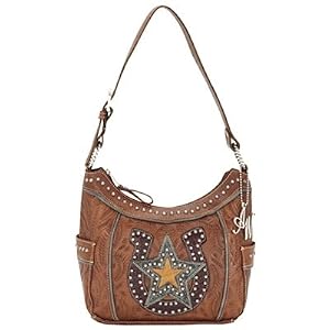 American West Lucky Star Zip-Top Hobo with Two Side Pockets and Adjustable Strap