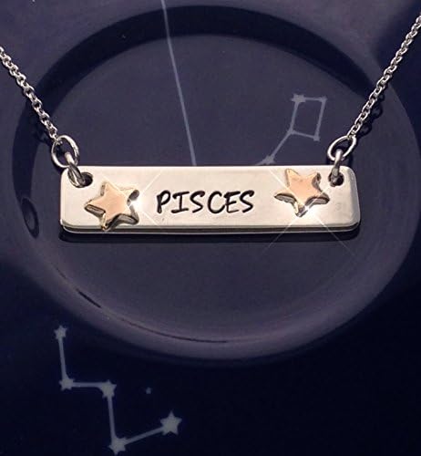 Zodiac Bar Necklace - Sterling Silver with 14k gold stars - Handstamped Jewelry - Aquarius - Pisces - Aries - Taurus - Gemini - Cancer - Leo - Virgo - Libra - Scorpio - Sagittarius - Capricorn