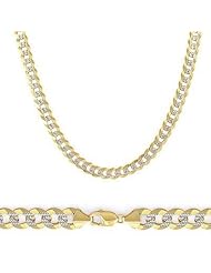 Solid 14k Yellow White Gold Pave Curb Cuban Chain 3.1mm 20"