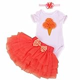 Gmasking 子供ドレス 女の子ドレス ガールズワンピース ロンパース リボン飾り 3点 セット (L(6-12Months)オレンジ)