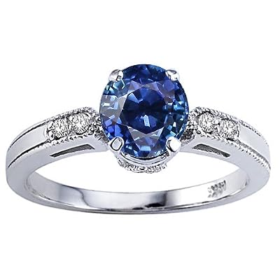 1.29 cttw Genuine Sapphire and Diamond Engagement Ring - 14kt White Gold
