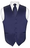 Mens NAVY BLUE Tie Dress Vest and NeckTie Set for Suit or Tuxedo