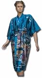 Satin Kimono Bath Robe Night Gown Geisha Flower Japan unisize turquoise KJ04
