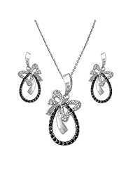 925 Sterling Silver Sets With Cubic Zirconia - Stone: Black  & Clear CZ