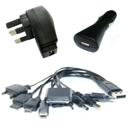 Ex-Pro® Universal 1-10 Ultimate Mobile Phone / Sat NAV Charger Kit, UK Mains, In-Car & USB Charge Cable Connectivity Kit.