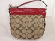 Coach Large Zoe Handbag Hobo(KHAKI SIGNATURE & RED LEATHER)