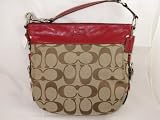 Coach Large Zoe Signature Shoulder Bag 12674 Khaki Red