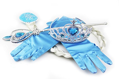 HXL Inspired Snow Queen Princess Elsa Tiara Braid Wand Blue Gloves Set of 4
