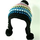 New Chunky Hand Knit Wool Trooper Ski Junior Hat Black Small Medium