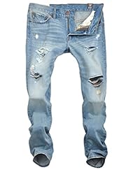 Apparel: Mens Summer Ripped Distressed Washed Denim Jeans Light Blue 38
