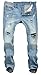 MR. R Men's Ripped Distressed Wash Slim Denim Jeans Light Blue