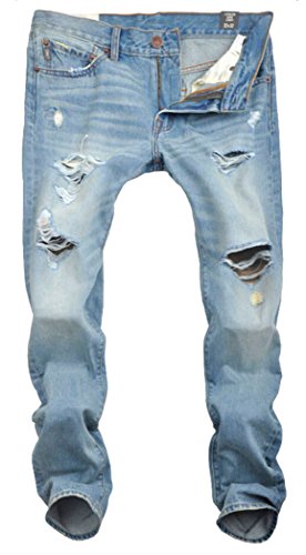 MR. R Men's Ripped Distressed Wash Slim Denim Jeans Light Blue