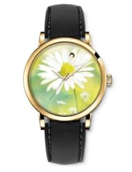 SPRAWL Aanalog Fashion Series Gold Ladies Watches of Genuine Black Leather Strap,Unique Wrist Watch for Women Girls Designed with Lady in a daisy