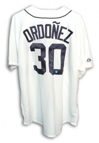 Magglio Ordonez Autographed/Hand Signed Detroit Tigers White Majestic Baseball Jersey