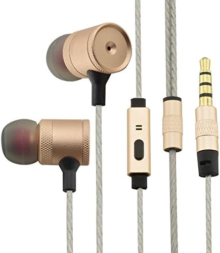 Wired Headphones Metal Headset In-ear Noise-isolating 3.5mm Jack with Mic (Gold)