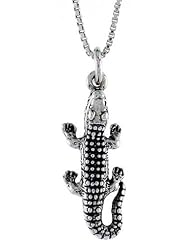 Sterling Silver Alligator Pendant, 1 inch (26 mm) Long.