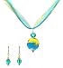 Jewelry : Necklace - N130 - Lampwork and Murano Style Glass Beads + Matching Earrings hung on 5 Strand Organza and Cotton Cord + 2" Extension Chain ~ Teal and Lime Green