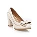 AmoonyFashion Womens Closed Round Toe Kitten Heel Chunky Heels PU Soft Material Solid Pumps with Bowknot