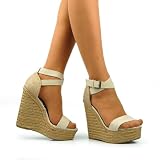 Simple Strap Platform Wedge Sandal Beige