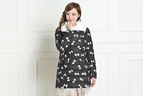 ダウンジャケット ダウンコート ダウンフェザー ダウンコート　ダウンジャケット　毛皮の襟　リボン　ドット　可愛い　キュート　オシャレ　モテカワ ブラック (オリジナル・ロゴスブレスレット(茶)とサシェセット)