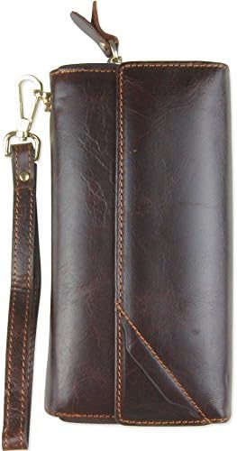 JNNC Men's Genuine Leather Zip Around Long Clutch Purse Wristlet Wallet (Brown)