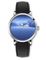 SPRAWL Aanalog Fashion Series Silver Ladies Watches of Genuine Black Leather Strap,Unique Wrist Watch for Women Girls Designed with House in the snow