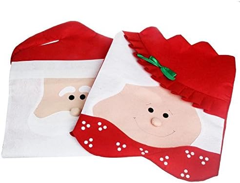 HotVally 2 Sets Mr & Mrs Santa Claus Christmas Kitchen Chair Back Covers