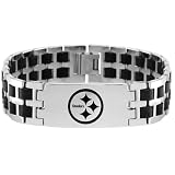 NFL Pittsburgh Steelers Stainless Steel Sports Rubber Link ID Bracelet.