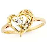 10K Solid Yellow Gold Heart Shape CZ Promise Ring