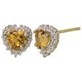 10k Yellow Gold Heart Shaped Citrine and Diamond Earrings