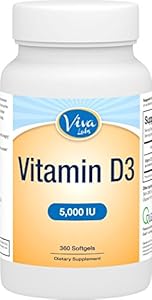 Viva Labs #1 High Potency Vitamin D3 5000 IU in Non-GMO Olive Oil for Enhanced Absorption, 360 Softgels