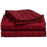 HotelCollection410-Thread-CountEgyptianCottonSateenDobbyStripeQueenSheetSet,Cherry