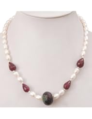 Amazing Designer Natural Fresh Water Pearl & Ruby Drops Beaded Necklace
